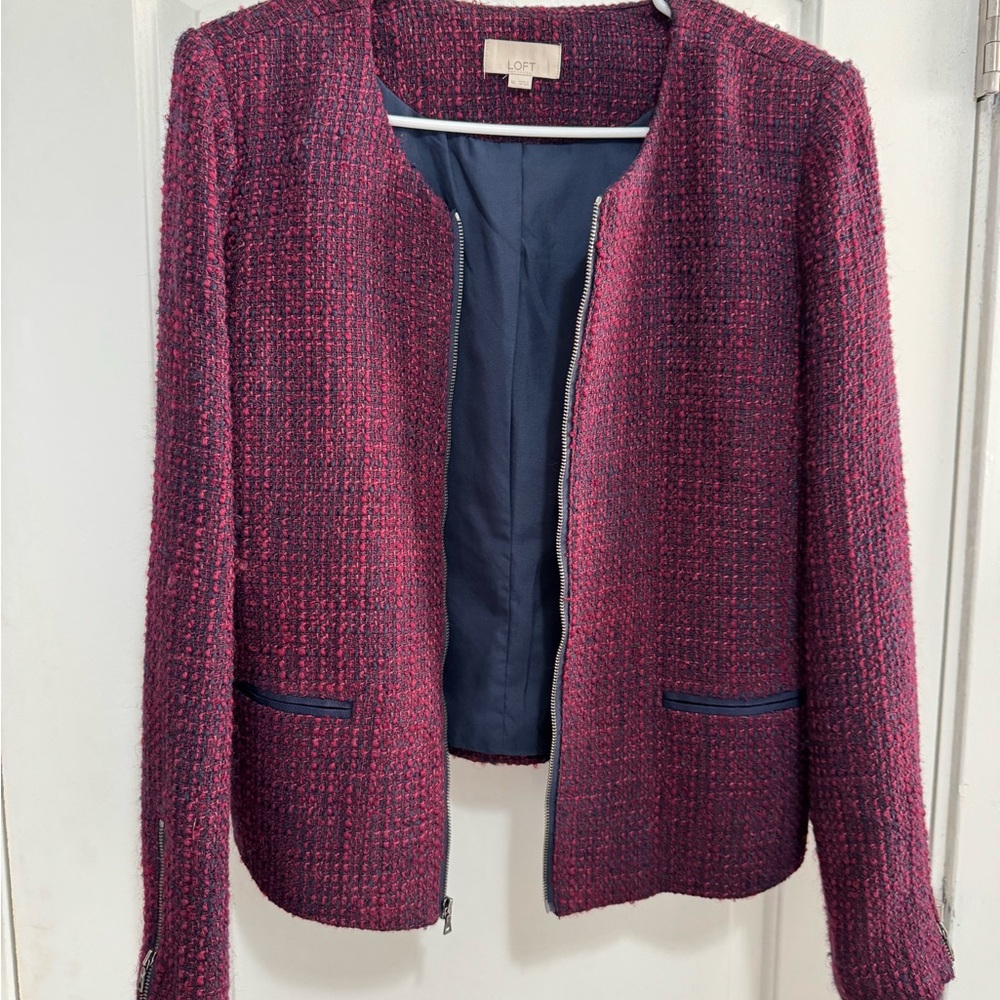 LOFT Women's Tweed Blazer - Pink and Navy
